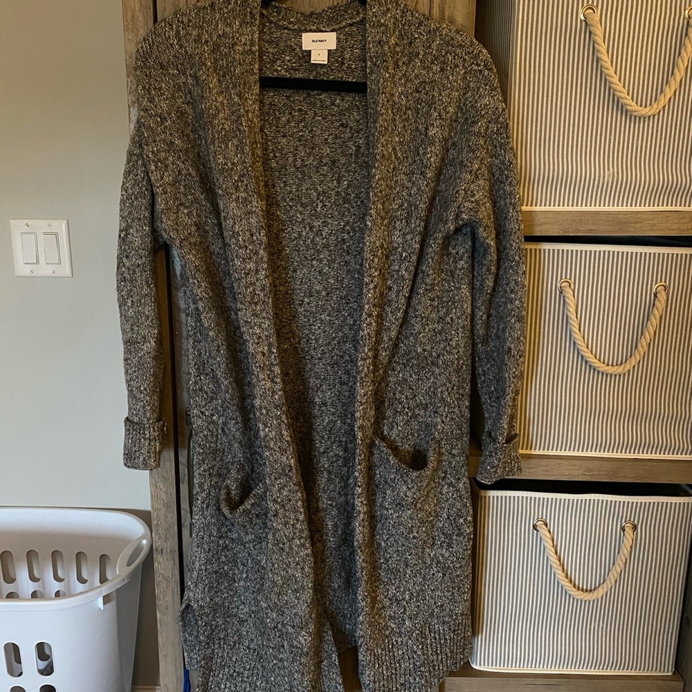 Grey Long Chunky Open Front Cardigan Sweater